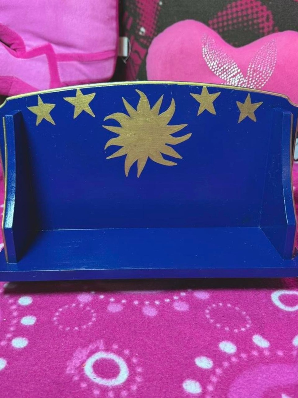 Hand Painted Celestial Wooden Sun Stars Wall Shelf Colbalt Blue Gold